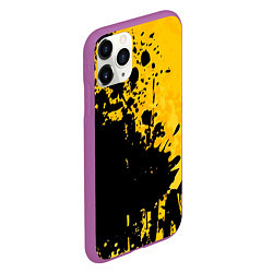 Чехол iPhone 11 Pro матовый Пятна черной краски на желтом фоне, цвет: 3D-фиолетовый — фото 2