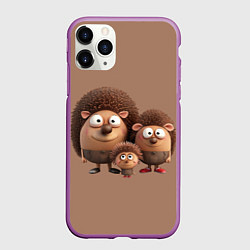 Чехол iPhone 11 Pro матовый Семья ёжиков, цвет: 3D-фиолетовый