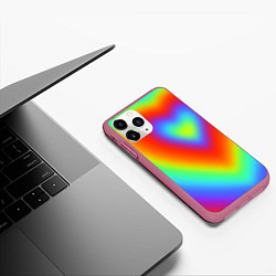 Чехол iPhone 11 Pro матовый Сердце - радужный градиент, цвет: 3D-малиновый — фото 2