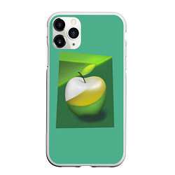Чехол iPhone 11 Pro матовый Зеленое яблоко на мятном фоне, цвет: 3D-белый