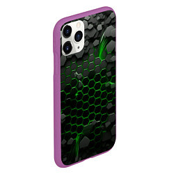 Чехол iPhone 11 Pro матовый Взрыв зеленых плит, цвет: 3D-фиолетовый — фото 2