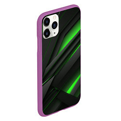 Чехол iPhone 11 Pro матовый Черно-зеленые объемные полосы, цвет: 3D-фиолетовый — фото 2