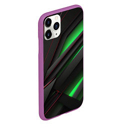 Чехол iPhone 11 Pro матовый Объемная текстура с зеленым свечением, цвет: 3D-фиолетовый — фото 2