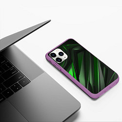 Чехол iPhone 11 Pro матовый Green black abstract, цвет: 3D-фиолетовый — фото 2