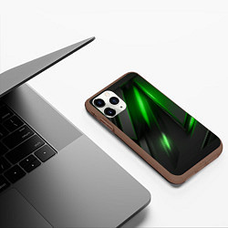 Чехол iPhone 11 Pro матовый Черные пластины с зеленым свечением, цвет: 3D-коричневый — фото 2