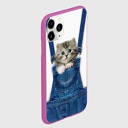 Чехол iPhone 11 Pro матовый Котенок в кармане комбинезона, цвет: 3D-фиолетовый — фото 2