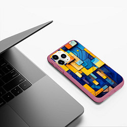 Чехол iPhone 11 Pro матовый Синие и жёлтые фигуры, цвет: 3D-малиновый — фото 2
