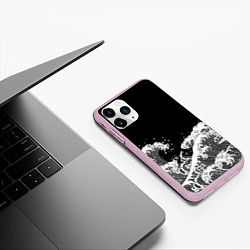 Чехол iPhone 11 Pro матовый Японские волны на темном фоне, цвет: 3D-розовый — фото 2