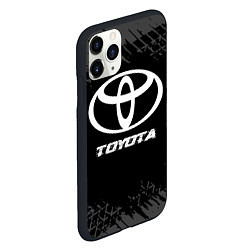 Чехол iPhone 11 Pro матовый Toyota speed на темном фоне со следами шин, цвет: 3D-черный — фото 2