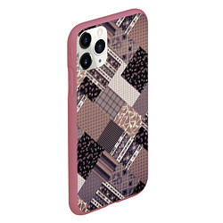 Чехол iPhone 11 Pro матовый Коричневый узор в стиле фолк-пэчворк, цвет: 3D-малиновый — фото 2