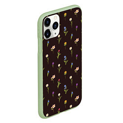 Чехол iPhone 11 Pro матовый Узор из весенних цветов, цвет: 3D-салатовый — фото 2