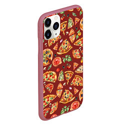 Чехол iPhone 11 Pro матовый Кусочки пиццы ассорти - акварельный паттерн, цвет: 3D-малиновый — фото 2