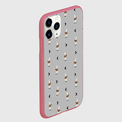 Чехол iPhone 11 Pro матовый Зайка и луна - паттерн серый, цвет: 3D-малиновый — фото 2