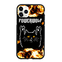 Чехол iPhone 11 Pro матовый Powerwolf рок кот и огонь, цвет: 3D-черный