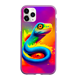 Чехол iPhone 11 Pro матовый Змейка в красках, цвет: 3D-фиолетовый
