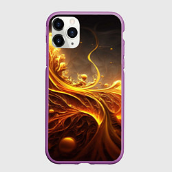 Чехол iPhone 11 Pro матовый Желтые абстрактные узоры, цвет: 3D-фиолетовый