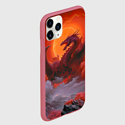 Чехол iPhone 11 Pro матовый Дракон и кровавая луна, цвет: 3D-малиновый — фото 2