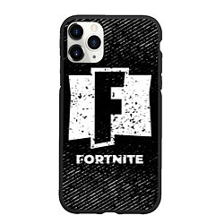 Чехол iPhone 11 Pro матовый Fortnite с потертостями на темном фоне, цвет: 3D-черный