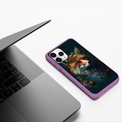 Чехол iPhone 11 Pro матовый Лис в цветочной рубашке, цвет: 3D-фиолетовый — фото 2
