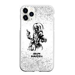 Чехол iPhone 11 Pro матовый Iron Maiden с потертостями на светлом фоне, цвет: 3D-белый