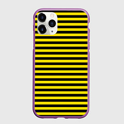 Чехол iPhone 11 Pro матовый Черно-желтые осиные полосы, цвет: 3D-фиолетовый