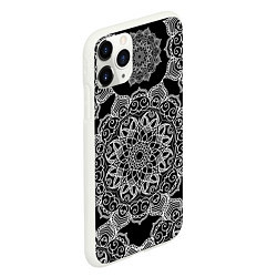 Чехол iPhone 11 Pro матовый Мандала на черном фоне, цвет: 3D-белый — фото 2