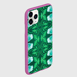 Чехол iPhone 11 Pro матовый Зелёный цветочный паттерн, цвет: 3D-фиолетовый — фото 2