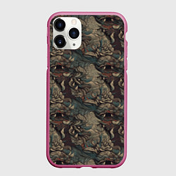 Чехол iPhone 11 Pro матовый Тёмный фон с элементами дракона, цвет: 3D-малиновый