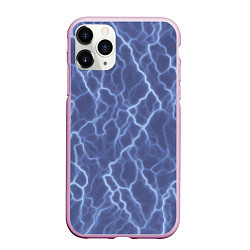 Чехол iPhone 11 Pro матовый Электрический разряд на голубом фоне, цвет: 3D-розовый