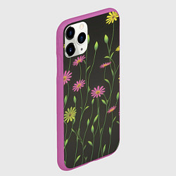Чехол iPhone 11 Pro матовый Полевые цветочки на темном фоне, цвет: 3D-фиолетовый — фото 2