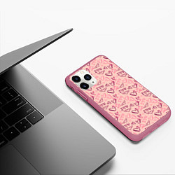 Чехол iPhone 11 Pro матовый I love you паттерн, цвет: 3D-малиновый — фото 2