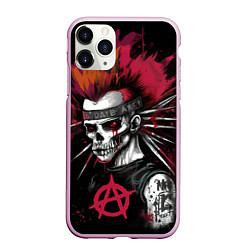 Чехол iPhone 11 Pro матовый Скелет панк анархист, цвет: 3D-розовый