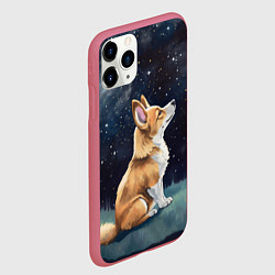 Чехол iPhone 11 Pro матовый Корги и звездное небо - акварель, цвет: 3D-малиновый — фото 2