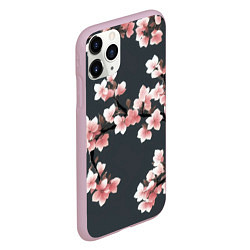 Чехол iPhone 11 Pro матовый Цветущее дерево на темном фоне, цвет: 3D-розовый — фото 2