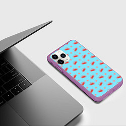 Чехол iPhone 11 Pro матовый Летний паттерн с крабами и морскими звездами, цвет: 3D-фиолетовый — фото 2