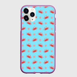 Чехол iPhone 11 Pro матовый Летний паттерн с крабами и морскими звездами, цвет: 3D-фиолетовый