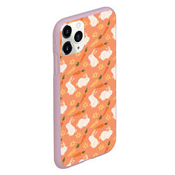 Чехол iPhone 11 Pro матовый Зайцы с морковью паттерн, цвет: 3D-розовый — фото 2