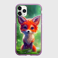 Чехол iPhone 11 Pro матовый Рыжий лисенок под лесным дождем, цвет: 3D-фиолетовый