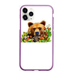 Чехол iPhone 11 Pro матовый Медведь, цвет: 3D-фиолетовый