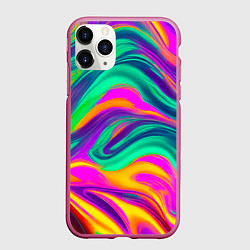 Чехол iPhone 11 Pro матовый Градиентные цветные волны, цвет: 3D-малиновый
