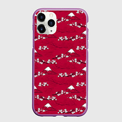 Чехол iPhone 11 Pro матовый Японский паттерн - цветение сакуры, цвет: 3D-фиолетовый