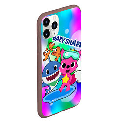 Чехол iPhone 11 Pro матовый Baby Shark in bubbles, цвет: 3D-коричневый — фото 2