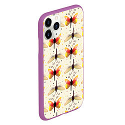 Чехол iPhone 11 Pro матовый Стрекозы и бабочки, цвет: 3D-фиолетовый — фото 2