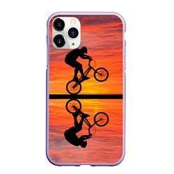 Чехол iPhone 11 Pro матовый Велосипедист в отражении, цвет: 3D-светло-сиреневый