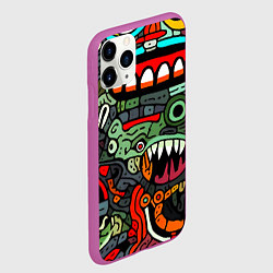 Чехол iPhone 11 Pro матовый Монстры в зеленом и оранжевом - нейросеть, цвет: 3D-фиолетовый — фото 2