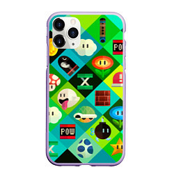 Чехол iPhone 11 Pro матовый Марио паттерн, цвет: 3D-светло-сиреневый