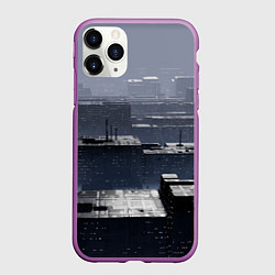 Чехол iPhone 11 Pro матовый Тёмный металлический город будущего, цвет: 3D-фиолетовый