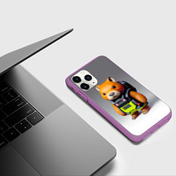 Чехол iPhone 11 Pro матовый Кроха-капибара - киберпанк - нейросеть, цвет: 3D-фиолетовый — фото 2