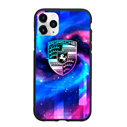 Чехол iPhone 11 Pro матовый Porsche неоновый космос, цвет: 3D-черный