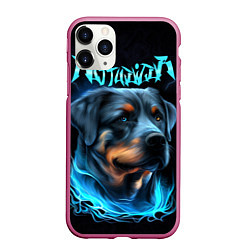 Чехол iPhone 11 Pro матовый Rottweiler and lightnings, цвет: 3D-малиновый